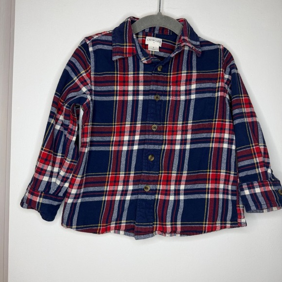 Crewcuts Boys Plaid Flannel Shirt Size 2 Red Navy Yellow Button Down - Picture 1 of 7